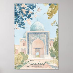 Affiche Samarkand Ouzbékistan Gouache Illustration Voyage