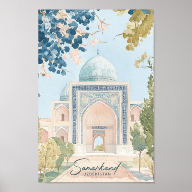 Affiche Samarkand Ouzbékistan Gouache Illustration Voyage (Devant)