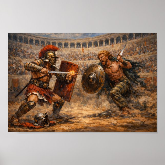 Affiche Samnite vs Gaul Gladiator Battle Acrylic Painting  (Devant)