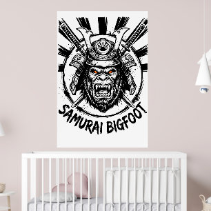 Affiche Samouraï Bigfoot : Art Sasquatch Guerrier Japonais