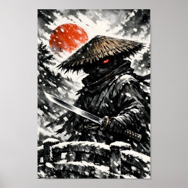 Affiche Samouraï chat noir ronin katana soleil d'hiver Sum (Devant)