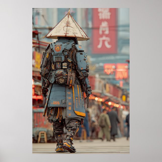 Affiche Samouraï Cyberpunk Mecha Chapeau Conique (Devant)