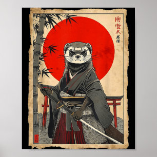 Affiche Samouraï Furet Art de Guerrier Vintage Japonais An
