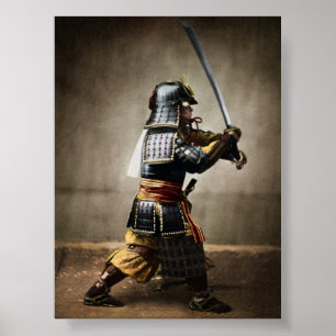 Affiche Samouraï japonais en armure avec Katana