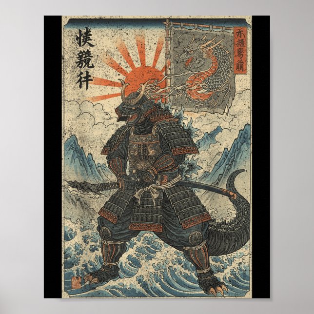 Affiche Samouraï Kaiju Ukiyo-E Guerrier Graphique Kaiju An (Devant)