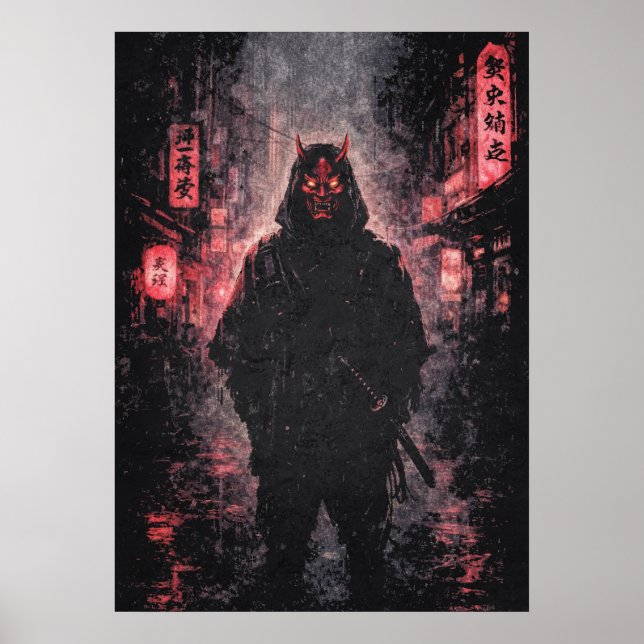 Affiche Samouraï Oni Démon Urbain, Art d'anime japonais (Devant)