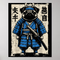 Samouraï Pug Chien Drôle Guerrier Japonais Art Hom
