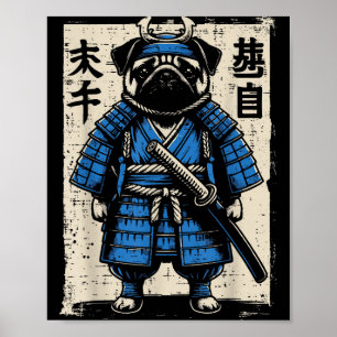 Affiche Samouraï Pug Chien Drôle Guerrier Japonais Art Hom