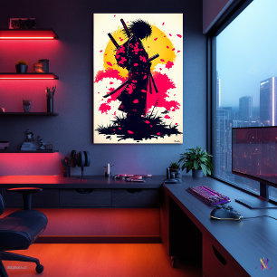 Affiche Samouraï Solitaire Parmi les Sakura Tombants