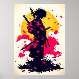 Affiche Samouraï Solitaire Parmi les Sakura Tombants