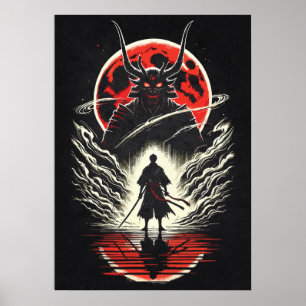 Affiche Samouraï vs Démon - Art de tatouage d'anime japona