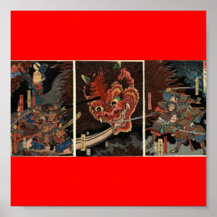 Affiche Samouraïs combattant l'esprit mauvais circa 1860