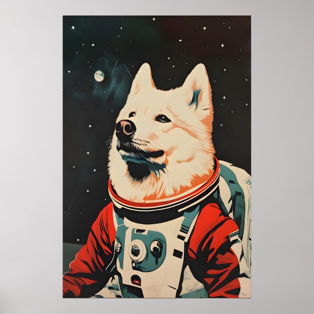 Affiche Samoyed Astronaut Poster, Samoyed Retro Print (Devant)