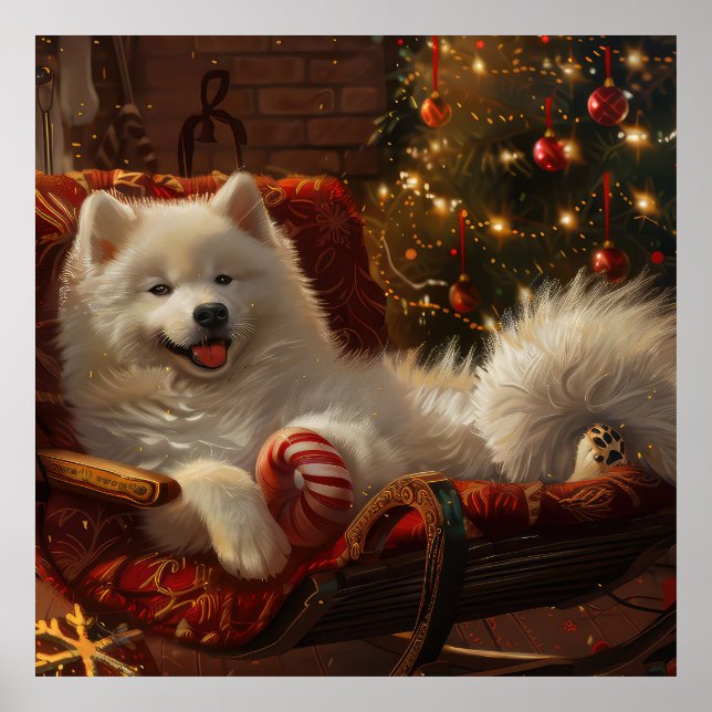 Affiche Samoyed Chien Festive de Noël (Devant)
