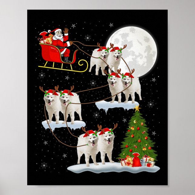 Affiche Samoyed Dog Santa Sleigh Flying Funny Magical Chri (Devant)