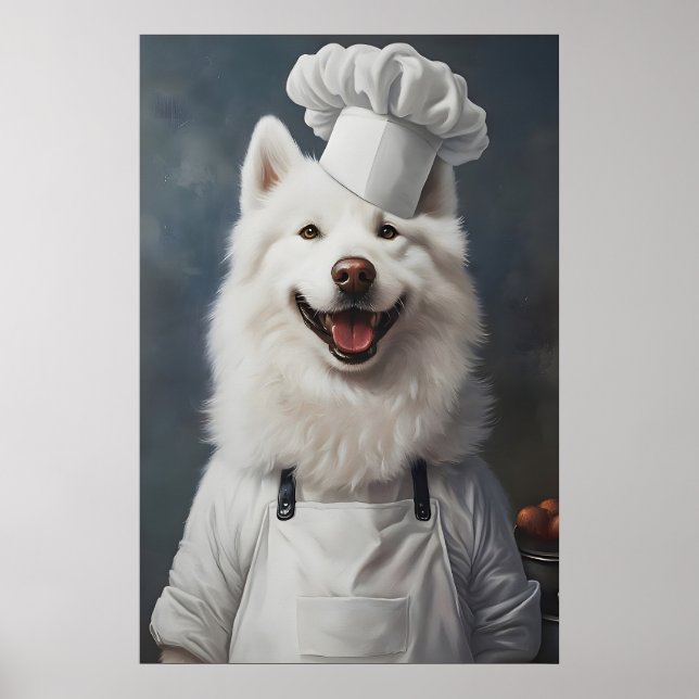 Affiche Samoyed In Chefs Hat Poster, Pet Poster, Samoyed (Devant)