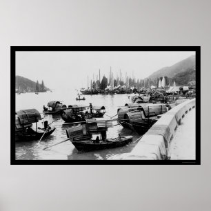 Affiche Sampans à Hong Kong 1906