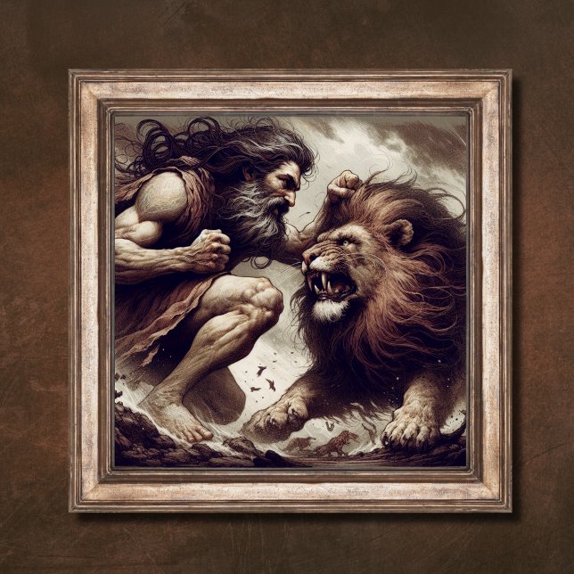 Affiche Samson combat l'histoire biblique du lion (Créateur téléchargé)