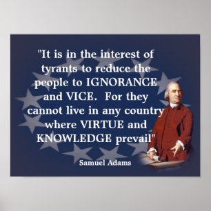 Affiche Samuel Adams Citation sur l'ignorance et la connai
