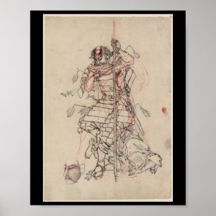 Affiche Samurai boit du saké vers les années 1800