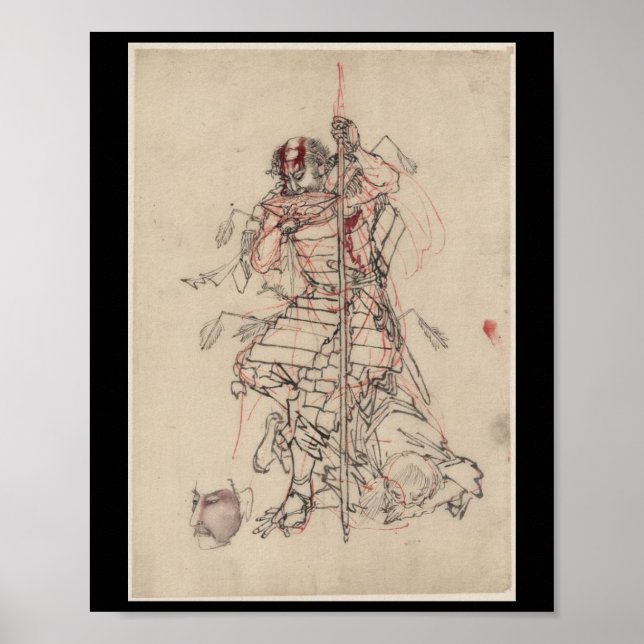 Affiche Samurai boit du saké vers les années 1800 (Devant)