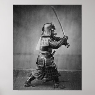 Affiche Samurai Brandissant Son Épée - Histoire Japonaise