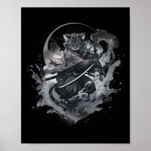 Affiche Samurai Chat Anime Japonais Ninja Guerrier Aesthét