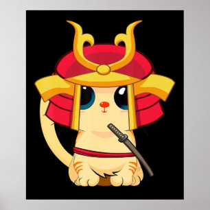 Affiche Samurai Chat Cute japonaise Anime Cosplay Hallowee