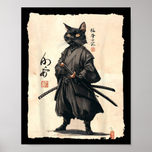 Affiche Samurai Chat Japonais Anime Amoureux des chats Drô