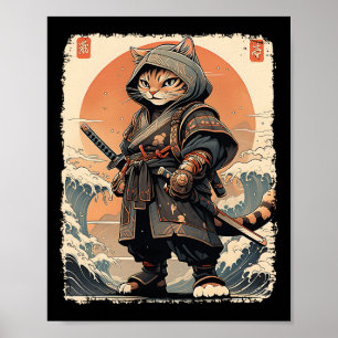 Affiche Samurai Chat Katana Full Gear Warrior Fighor Japan