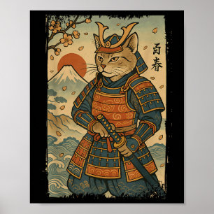 Affiche Samurai Chat Warrior Japonais Ukiyo-e Artwork Chat