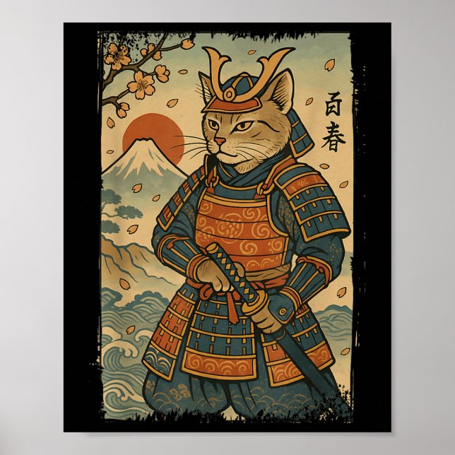 Affiche Samurai Chat Warrior Japonais Ukiyo-e Artwork Chat (Devant)