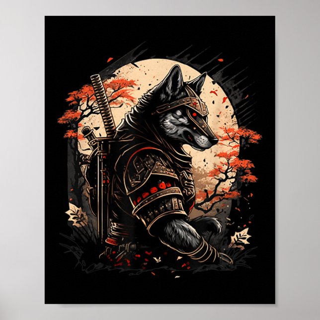 Affiche Samurai Chien Japonais Tatouage Graphique Pour Hom (Devant)