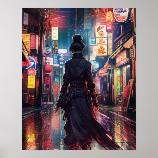 Affiche Samurai CyberPunk Moderne Nightscape Futuristic (Devant)