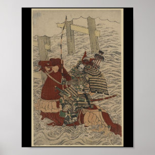 Affiche Samurai en armure, en cheval avec cou et flèches
