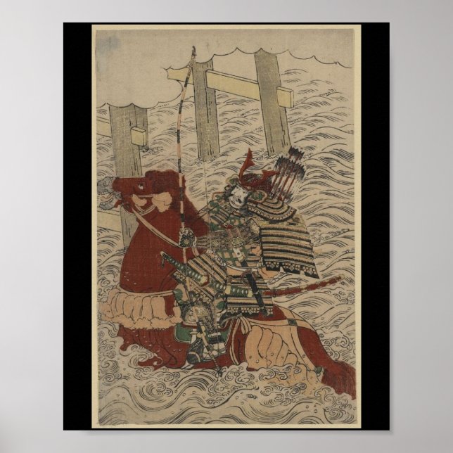 Affiche Samurai en armure, en cheval avec cou et flèches (Devant)