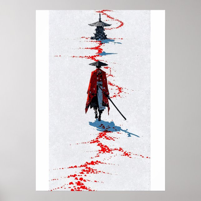 Affiche Samurai en rouge sur blanc (Devant)