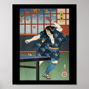 Affiche Samurai Jouer Table Tennis Ping Pong Ukiyoe