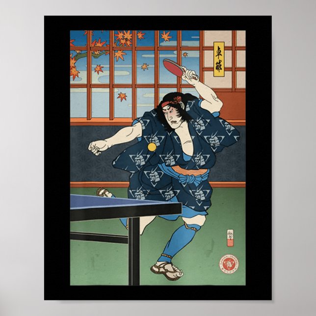 Affiche Samurai Jouer Table Tennis Ping Pong Ukiyoe (Devant)