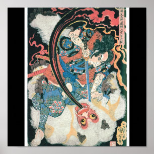 Affiche Samurai Killing a Demon, Ancient Japanese Painting