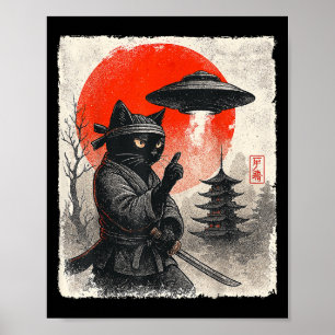 Affiche Samurai Ninja Chat Guerrier Ufo Cadeaux Anime Japo
