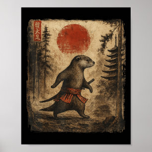 Affiche Samurai Otter Japonais Vintage Drôle Cadeaux Graph