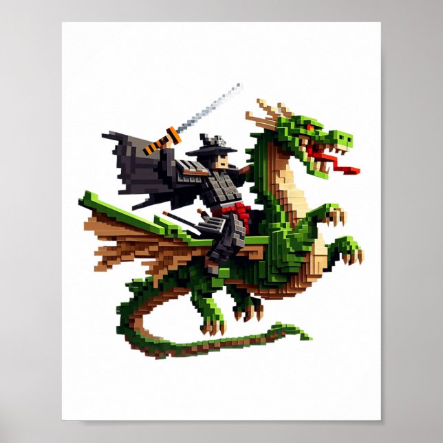 Affiche Samurai Riding Dragon Character Gaming Design Bloc (Devant)