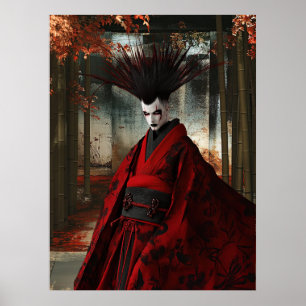 Affiche Samurai Surréaliste En Rouge Art numérique