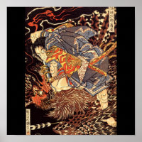 Samurai tuant Tengu/Peinture d'oiseaux, c. Années 