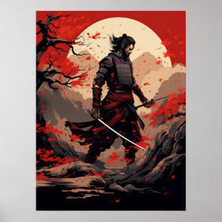 Affiche Samurai Warrior à l'affiche du coucher du soleil