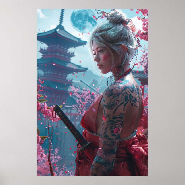 Affiche Samurai woman warrior with katana — Japanese cultu (Devant)