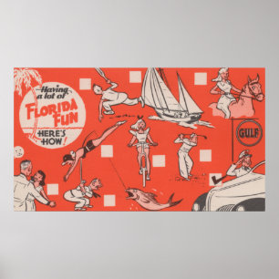 Affiche S'amuser en Floride Gulf Oil Publicité