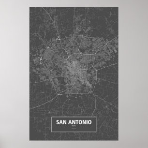 Affiche San Antonio, Texas (blanc sur noir)