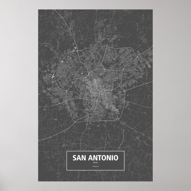 Affiche San Antonio, Texas (blanc sur noir) (Devant)